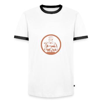 Ganz ruhig ... Handwerker - bayerischer Spruch - Männer Kontrast-T-Shirt - Weiß/Schwarz - Vorne - AI Model Female 172 light (172cm) & AI Model Male 178 dark (178cm)