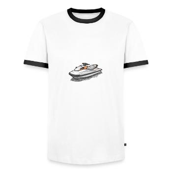 Action on the jet ski - Men's Ringer Shirt - white/black - Front - AI Model Female 172 light (172cm) & AI Model Male 178 dark (178cm)