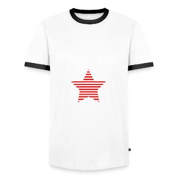 STAR. STARS. STAR. STARS. FEAST. ANNIVERSARY - Men's Ringer Shirt - white/black - Front - AI Model Female 172 light (172cm) & AI Model Male 178 dark (178cm)