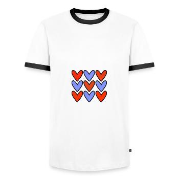 VALENTINE'S DAY. Bachelorette party. I LOVE YOU. I LOVE YOU. LOVE - Men's Ringer Shirt - white/black - Front - AI Model Female 172 light (172cm) & AI Model Male 178 dark (178cm)