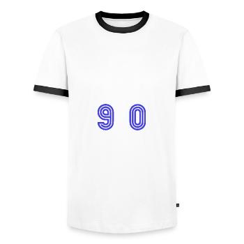 90. 90 ANS. 90e ANNIVERSAIRE. ANNIVERSAIRE 90 ANS. - T-shirt contrasté Homme - blanc/noir - Devant - AI Model Female 172 light (172cm) & AI Model Male 178 dark (178cm)