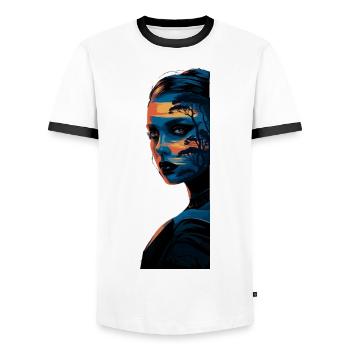 Hiking girl - wandern Frau Mädchen - Männer Kontrast-T-Shirt - Weiß/Schwarz - Vorne - AI Model Female 172 light (172cm) & AI Model Male 178 dark (178cm)