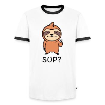 Cool Faultier Statement Tier Säugetier Zoo - Männer Kontrast-T-Shirt - Weiß/Schwarz - Vorne - AI Model Female 172 light (172cm) & AI Model Male 178 dark (178cm)