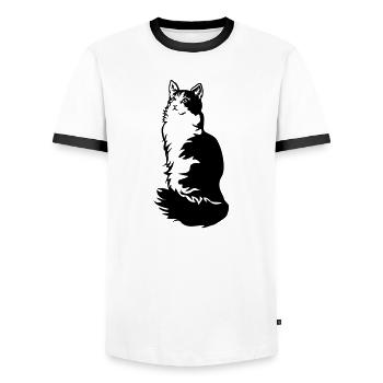 Norwegische Waldkatze Tuxedo - Männer Kontrast-T-Shirt - Weiß/Schwarz - Vorne - AI Model Female 172 light (172cm) & AI Model Male 178 dark (178cm)