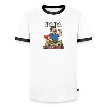 Papa – The Man. The Myth. The Legend - Männer Kontrast-T-Shirt - Weiß/Schwarz - Vorne - AI Model Female 172 light (172cm) & AI Model Male 178 dark (178cm)