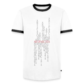 Antifascista Typo Collage rouge/gris - T-shirt contrasté Homme - blanc/noir - Devant - AI Model Female 172 light (172cm) & AI Model Male 178 dark (178cm)