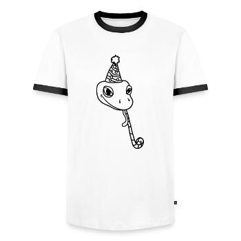 feiern kopf geburtstag party geschenk schlange ges - Männer Kontrast-T-Shirt - Weiß/Schwarz - Vorne - AI Model Female 172 light (172cm) & AI Model Male 178 dark (178cm)