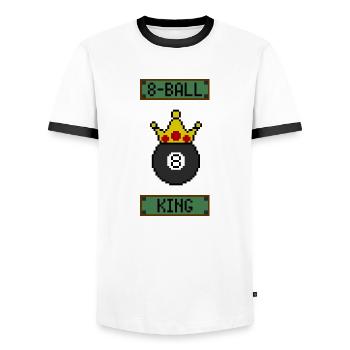 Retro 8-Bit 8-Ball King - Men's Ringer Shirt - white/black - Front - AI Model Female 172 light (172cm) & AI Model Male 178 dark (178cm)