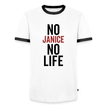 Keine Janice Kein Leben - Männer Kontrast-T-Shirt - Weiß/Schwarz - Vorne - AI Model Female 172 light (172cm) & AI Model Male 178 dark (178cm)