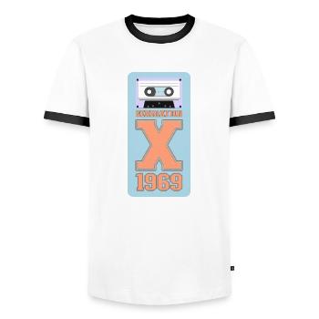 1969 Generation X First man on the moon - Männer Kontrast-T-Shirt - Weiß/Schwarz - Vorne - AI Model Female 172 light (172cm) & AI Model Male 178 dark (178cm)