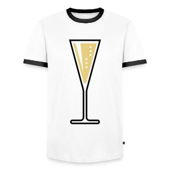 Glass Of Sparkling Wine (Funnel / Closed / 3C) - Men's Ringer Shirt - white/black - Front - AI Model Female 172 light (172cm) & AI Model Male 178 dark (178cm)