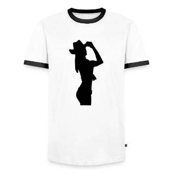 Cowboy - T-shirt contrasté Homme - blanc/noir - Devant - AI Model Female 172 light (172cm) & AI Model Male 178 dark (178cm)