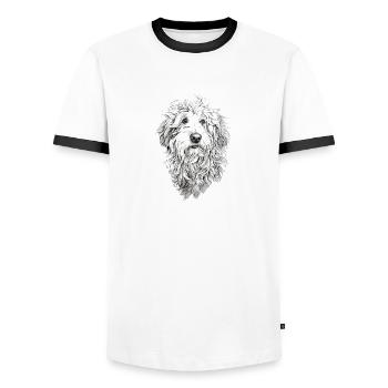 Berger de Bergame Berger allemand Chien de berger bergamasque - T-shirt contrasté Homme - blanc/noir - Devant - AI Model Female 172 light (172cm) & AI Model Male 178 dark (178cm)