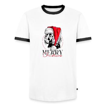 Santa German Quail Dog Merry Christmas Dogs - Men's Ringer Shirt - white/black - Front - AI Model Female 172 light (172cm) & AI Model Male 178 dark (178cm)