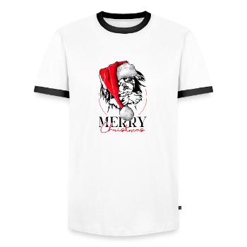 Père Noël Japon menton joyeux Noël chiens Wilsigns - T-shirt contrasté Homme - blanc/noir - Devant - AI Model Female 172 light (172cm) & AI Model Male 178 dark (178cm)