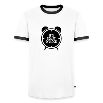 It's Squat O'Clock - Men's Ringer Shirt - white/black - Front - AI Model Female 172 light (172cm) & AI Model Male 178 dark (178cm)