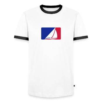 Sailing Boat Sport Logo Design - Men's Ringer Shirt - white/black - Front - AI Model Female 172 light (172cm) & AI Model Male 178 dark (178cm)