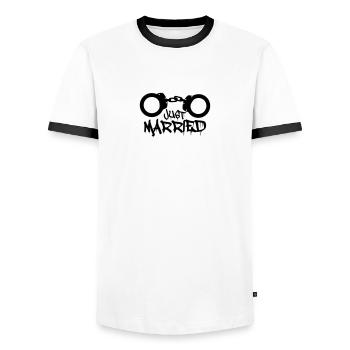 Just married prisonnier menotté drôle - T-shirt contrasté Homme - blanc/noir - Devant - AI Model Female 172 light (172cm) & AI Model Male 178 dark (178cm)