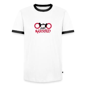 Juste mariés menottes commencés drôle - T-shirt contrasté Homme - blanc/noir - Devant - AI Model Female 172 light (172cm) & AI Model Male 178 dark (178cm)