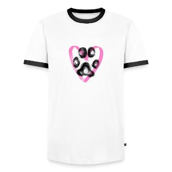 Paw print with heart, pink - Men's Ringer Shirt - white/black - Front - AI Model Female 172 light (172cm) & AI Model Male 178 dark (178cm)