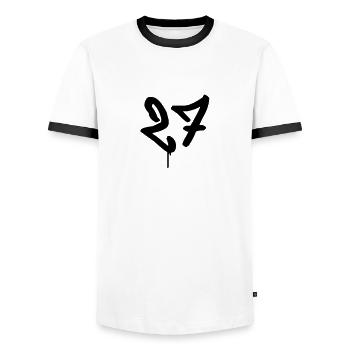 Graffiti : 27 - Männer Kontrast-T-Shirt - Weiß/Schwarz - Vorne - AI Model Female 172 light (172cm) & AI Model Male 178 dark (178cm)