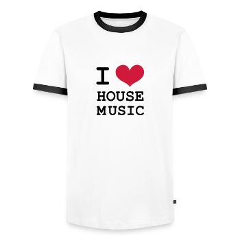 I Love House Music ! - T-shirt contrasté Homme - blanc/noir - Devant - AI Model Female 172 light (172cm) & AI Model Male 178 dark (178cm)