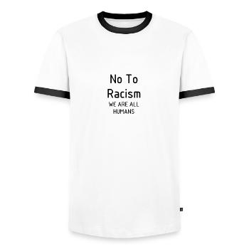 No To Racism We Are All Humans Demonstration - Männer Kontrast-T-Shirt - Weiß/Schwarz - Vorne - AI Model Female 172 light (172cm) & AI Model Male 178 dark (178cm)