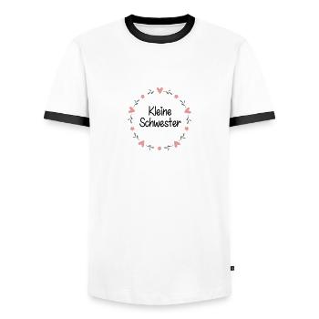 Kleine Schwester - Männer Kontrast-T-Shirt - Weiß/Schwarz - Vorne - AI Model Female 172 light (172cm) & AI Model Male 178 dark (178cm)