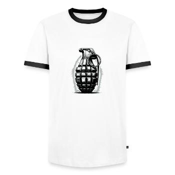 Explosive Charge: Hand Grenade - Men's Ringer Shirt - white/black - Front - AI Model Female 172 light (172cm) & AI Model Male 178 dark (178cm)