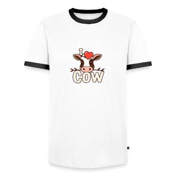 I ❤️ Cow – Un design de vache mignon pour les amoureux des animaux - T-shirt contrasté Homme - blanc/noir - Devant - AI Model Female 172 light (172cm) & AI Model Male 178 dark (178cm)