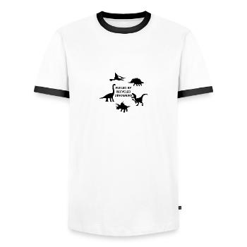 FUELED BY RECYCLED DINOSAURS - Men's Ringer Shirt - white/black - Front - AI Model Female 172 light (172cm) & AI Model Male 178 dark (178cm)