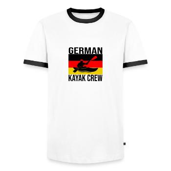 German Kayak Crew – Wildwater Kayak Tee - Men's Ringer Shirt - white/black - Front - AI Model Female 172 light (172cm) & AI Model Male 178 dark (178cm)