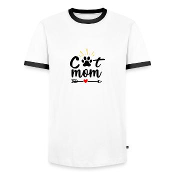 Cat mom - Men's Ringer Shirt - white/black - Front - AI Model Female 172 light (172cm) & AI Model Male 178 dark (178cm)