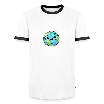 Our happy mother Earth! - Men's Ringer Shirt - white/black - Front - AI Model Female 172 light (172cm) & AI Model Male 178 dark (178cm)