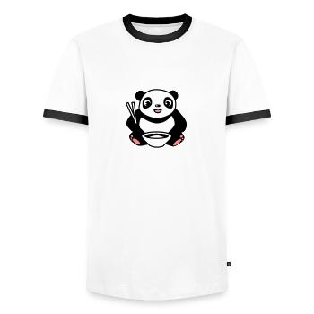 Bébé Panda à manger du riz avec des baguettes - T-shirt contrasté Homme - blanc/noir - Devant - AI Model Female 172 light (172cm) & AI Model Male 178 dark (178cm)