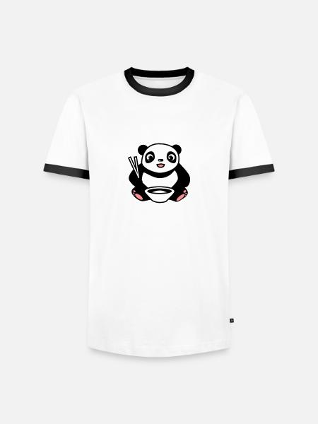 Baby Panda na jedzenia ryżu pałeczkami - Koszulka męska z kontrastowymi wstawkami - biały/czarny