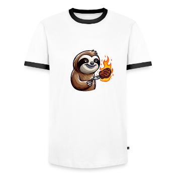 Faultier grillt Steak - Männer Kontrast-T-Shirt - Weiß/Schwarz - Vorne - AI Model Female 172 light (172cm) & AI Model Male 178 dark (178cm)
