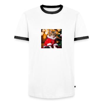 Katze im Pullover - Männer Kontrast-T-Shirt - Weiß/Schwarz - Vorne - AI Model Female 172 light (172cm) & AI Model Male 178 dark (178cm)