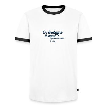 Pluie Bretonne Sélective (que sur les cons) - T-shirt contrasté Homme - blanc/noir - Devant - AI Model Female 172 light (172cm) & AI Model Male 178 dark (178cm)