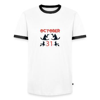 Sorcières Joyeux T-shirt Halloween Chat noir, Jack - T-shirt contrasté Homme - blanc/noir - Devant - AI Model Female 172 light (172cm) & AI Model Male 178 dark (178cm)