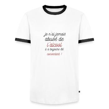 je n'ai jamais abusé de l alcool cadeau humour fun - T-shirt contrasté Homme - blanc/noir - Devant - AI Model Female 172 light (172cm) & AI Model Male 178 dark (178cm)
