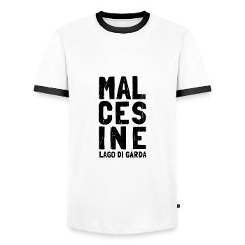 Malcesine, Verona, Lake Garda, Monte Baldo, Italy - Men's Ringer Shirt - white/black - Front - AI Model Female 172 light (172cm) & AI Model Male 178 dark (178cm)