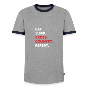 Manger dormir drôle Citation Cross Country - T-shirt contrasté Homme - gris/marine  - Devant - AI Model Female 172 light (172cm) & AI Model Male 178 light (178cm)