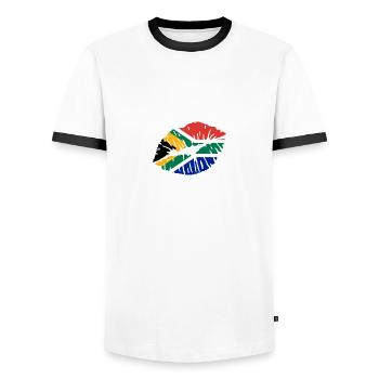 Afrique du Sud - T-shirt contrasté Homme - blanc/noir - Devant - AI Model Female 172 light (172cm) & AI Model Male 178 dark (178cm)