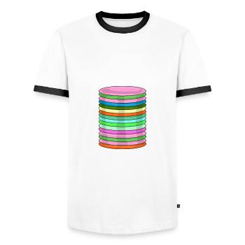 Frisbee Golf Disc Frisbee Discgolf - Men's Ringer Shirt - white/black - Front - AI Model Female 172 light (172cm) & AI Model Male 178 dark (178cm)