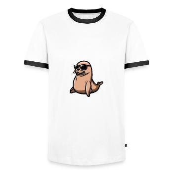 Seal Cool Animal - Men's Ringer Shirt - white/black - Front - AI Model Female 172 light (172cm) & AI Model Male 178 dark (178cm)