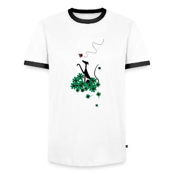 lucky charm - Men's Ringer Shirt - white/black - Front - AI Model Female 172 light (172cm) & AI Model Male 178 dark (178cm)