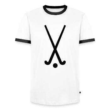 feldhockey_silhouette_f1 - Männer Kontrast-T-Shirt - Weiß/Schwarz - Vorne - AI Model Female 172 light (172cm) & AI Model Male 178 dark (178cm)