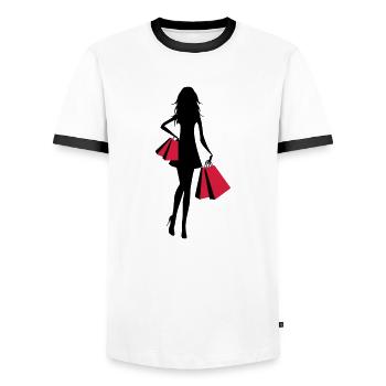 Shopping - Männer Kontrast-T-Shirt - Weiß/Schwarz - Vorne - AI Model Female 172 light (172cm) & AI Model Male 178 dark (178cm)