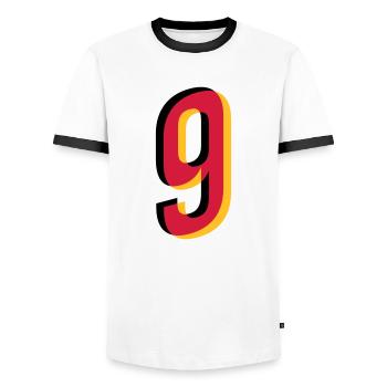 Number 9 Germany jersey number black red gold - Men's Ringer Shirt - white/black - Front - AI Model Female 172 light (172cm) & AI Model Male 178 dark (178cm)
